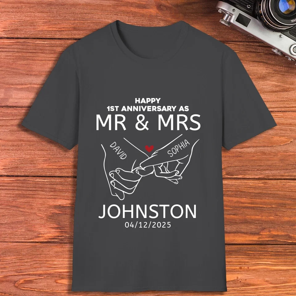 Happy Anniversary As Mr & Mrs! Lover, Laughter And Forever - Personalized Gifts For Couples - Unisex T-Shirt