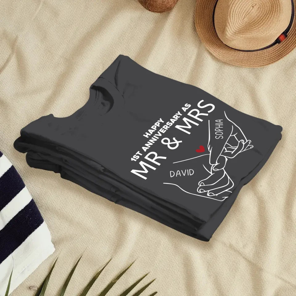 Happy Anniversary As Mr & Mrs! Lover, Laughter And Forever - Personalized Gifts For Couples - Unisex T-Shirt