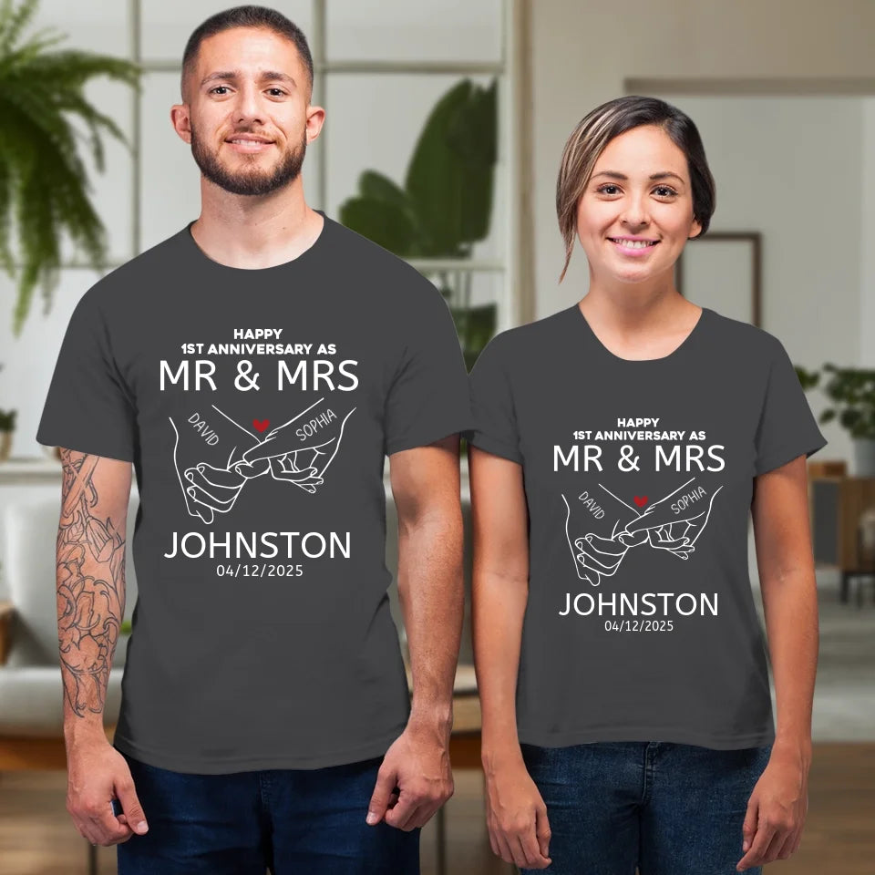 Happy Anniversary As Mr & Mrs! Lover, Laughter And Forever - Personalized Gifts For Couples - Unisex T-Shirt