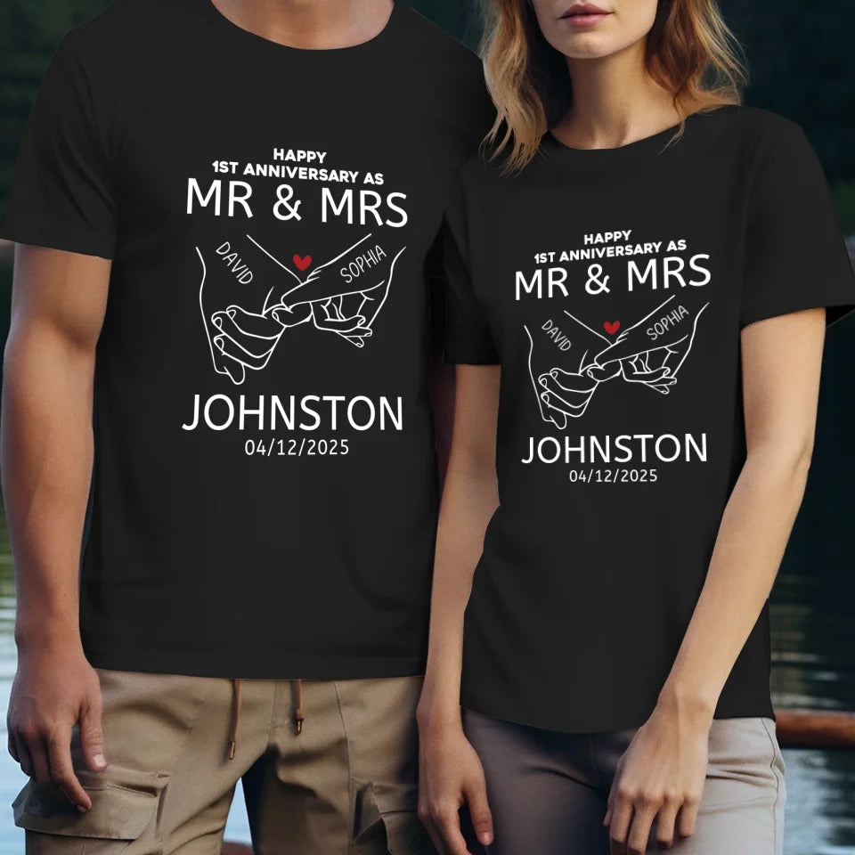 Happy Anniversary As Mr & Mrs! Lover, Laughter And Forever - Personalized Gifts For Couples - Unisex T-Shirt