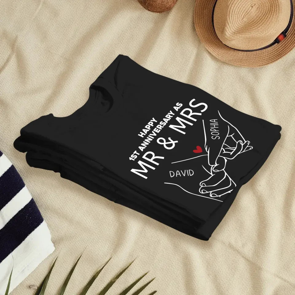 Happy Anniversary As Mr & Mrs! Lover, Laughter And Forever - Personalized Gifts For Couples - Unisex T-Shirt