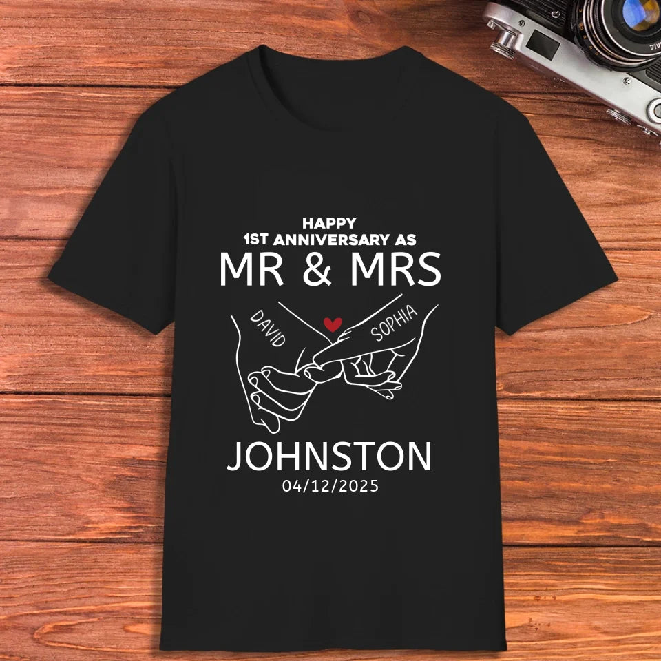 Happy Anniversary As Mr & Mrs! Lover, Laughter And Forever - Personalized Gifts For Couples - Unisex T-Shirt