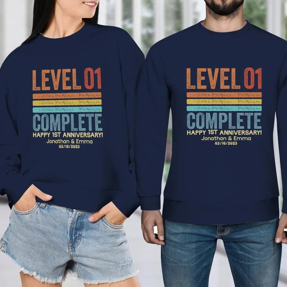 Happy Anniversary Level Complete - Personalized Gifts For Couples - Unisex Sweater