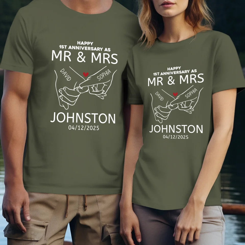 Happy Anniversary As Mr & Mrs! Lover, Laughter And Forever - Personalized Gifts For Couples - Unisex T-Shirt