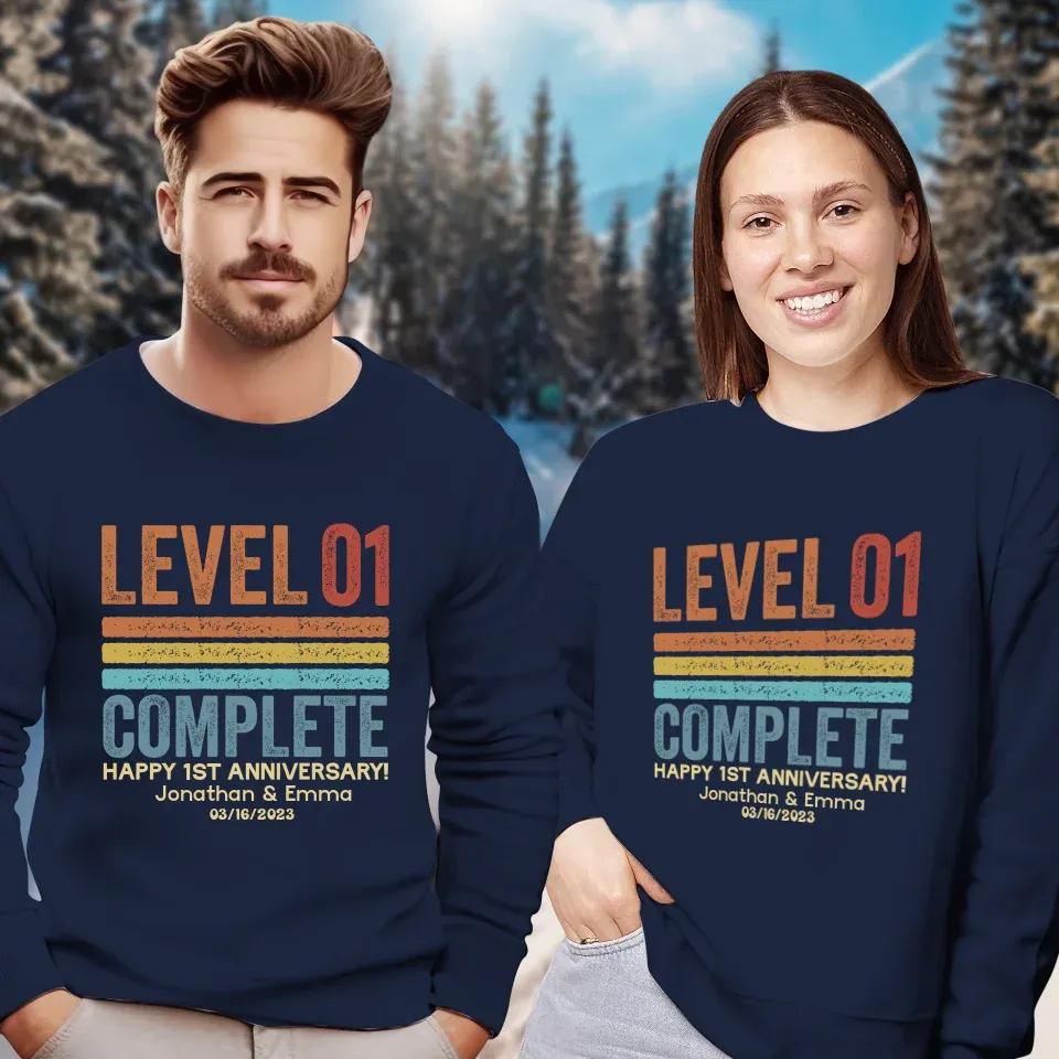 Happy Anniversary Level Complete - Personalized Gifts For Couples - Unisex Sweater