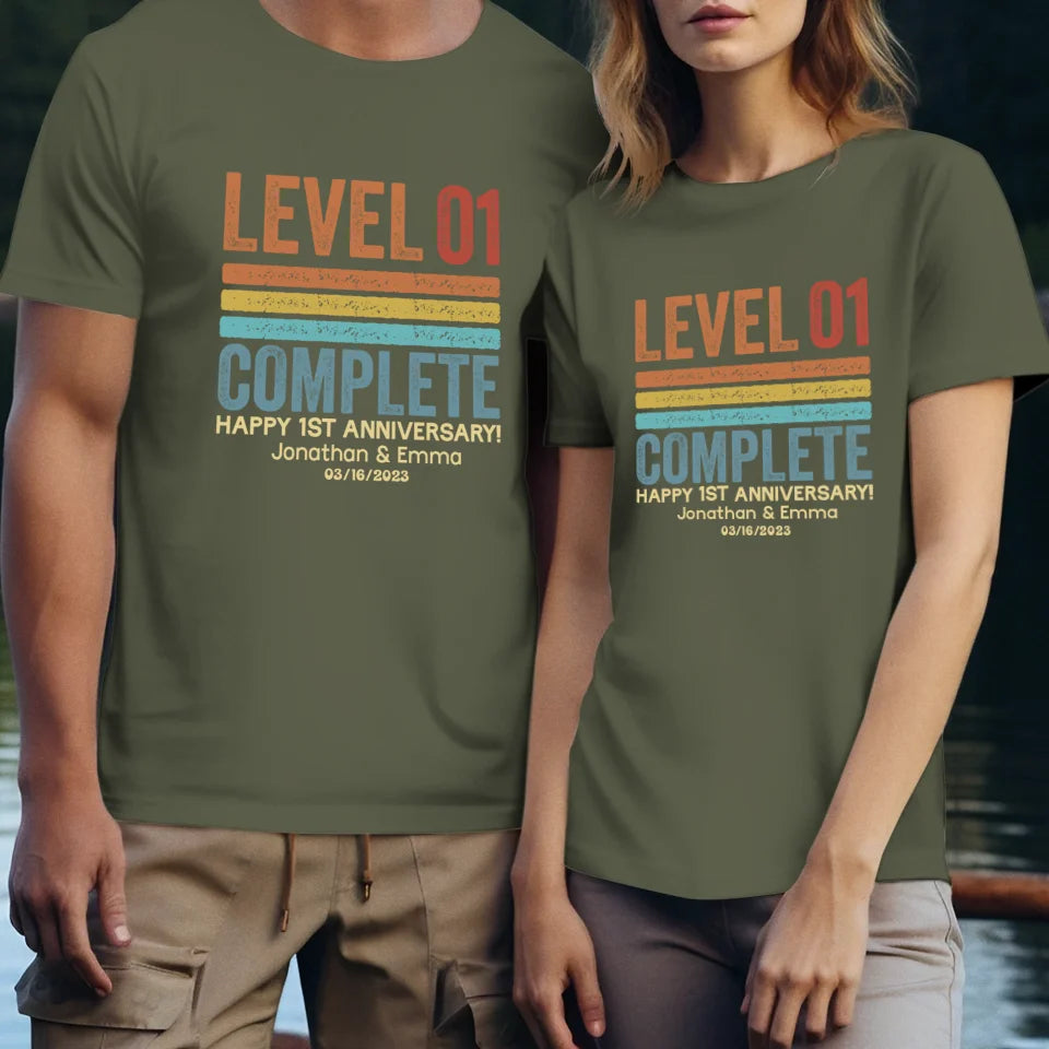 Happy Anniversary Level Complete - Personalized Gifts For Couples - Unisex T-Shirt