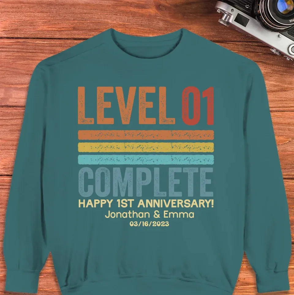 Happy Anniversary Level Complete - Personalized Gifts For Couples - Unisex Sweater