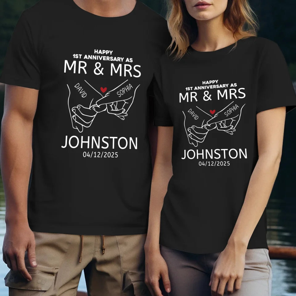 Happy Anniversary As Mr & Mrs! Lover, Laughter And Forever - Personalized Gifts For Couples - Unisex T-Shirt