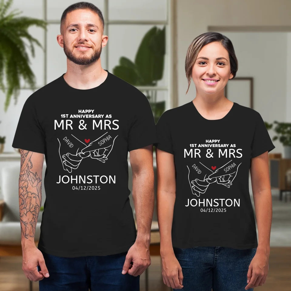 Happy Anniversary As Mr & Mrs! Lover, Laughter And Forever - Personalized Gifts For Couples - Unisex T-Shirt