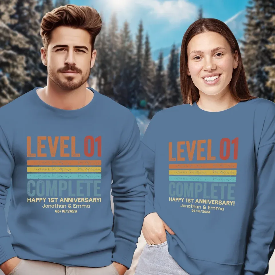 Happy Anniversary Level Complete - Personalized Gifts For Couples - Unisex Sweater