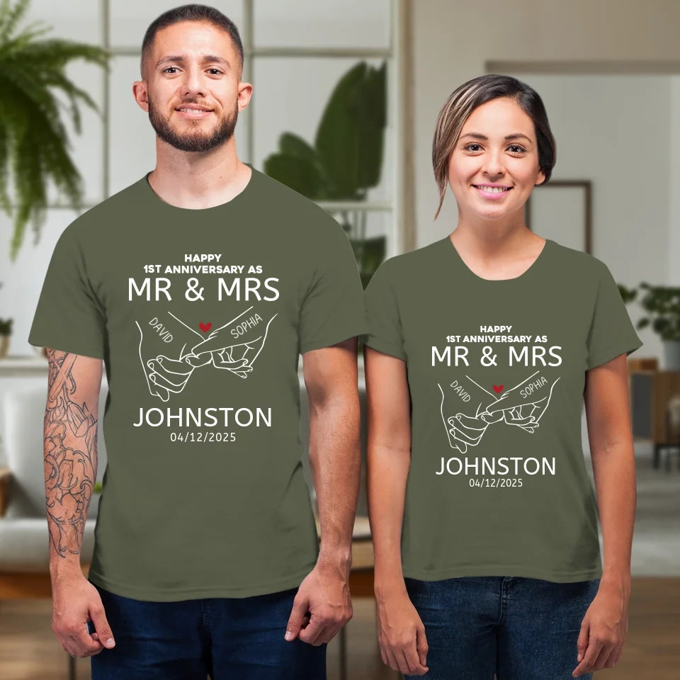 Happy Anniversary As Mr & Mrs! Lover, Laughter And Forever - Personalized Gifts For Couples - Unisex T-Shirt