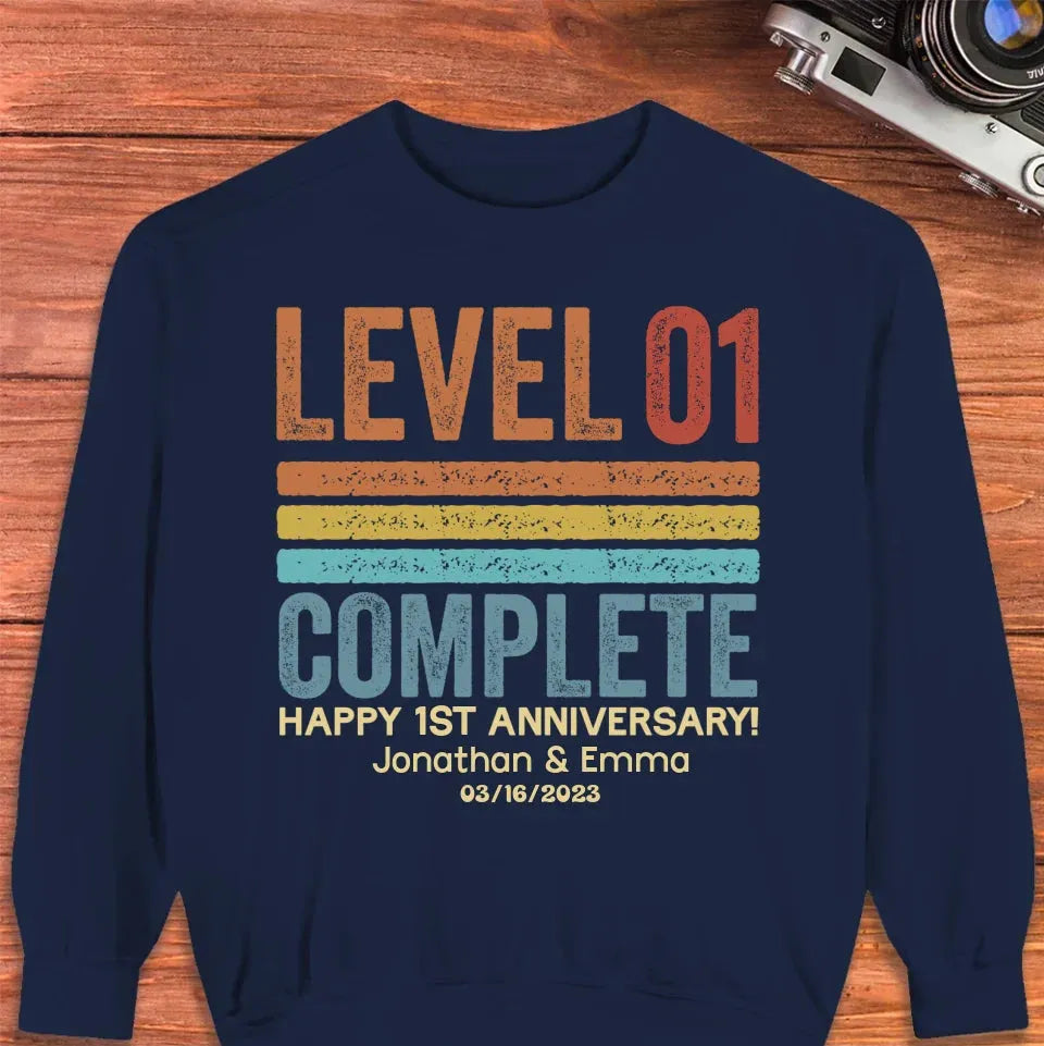 Happy Anniversary Level Complete - Personalized Gifts For Couples - Unisex Sweater