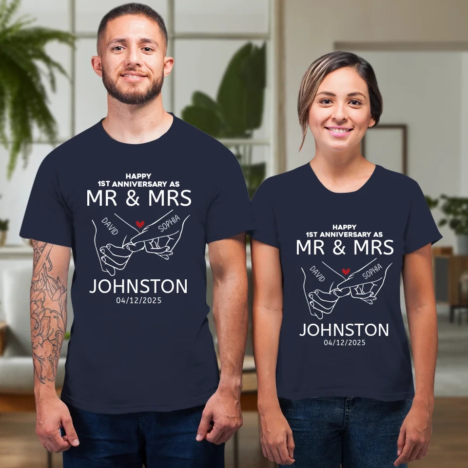 Happy Anniversary As Mr & Mrs! Lover, Laughter And Forever - Personalized Gifts For Couples - Unisex T-Shirt