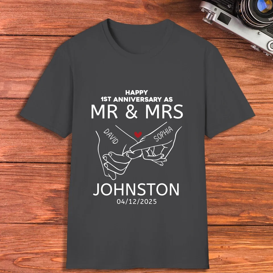 Happy Anniversary As Mr & Mrs! Lover, Laughter And Forever - Personalized Gifts For Couples - Unisex T-Shirt