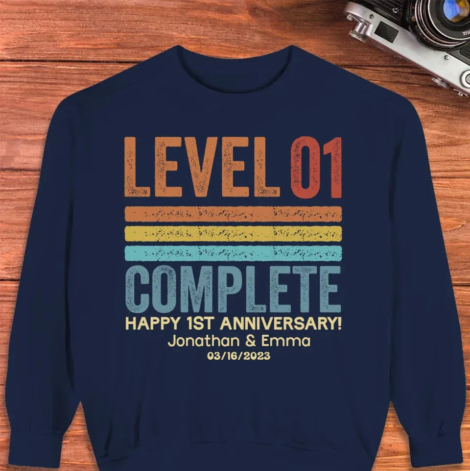 Happy Anniversary Level Complete - Personalized Gifts For Couples - Unisex Sweater