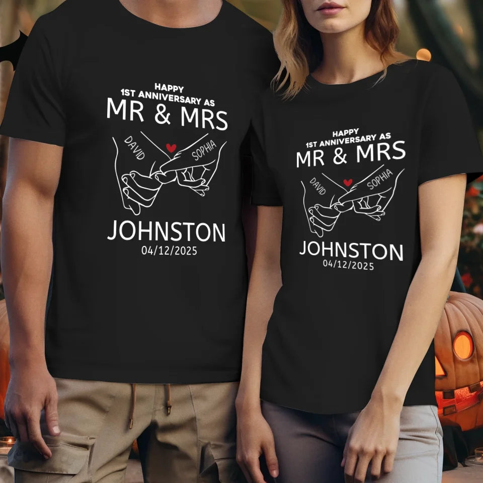 Happy Anniversary As Mr & Mrs! Lover, Laughter And Forever - Personalized Gifts For Couples - Unisex T-Shirt