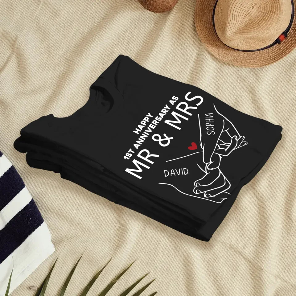 Happy Anniversary As Mr & Mrs! Lover, Laughter And Forever - Personalized Gifts For Couples - Unisex T-Shirt