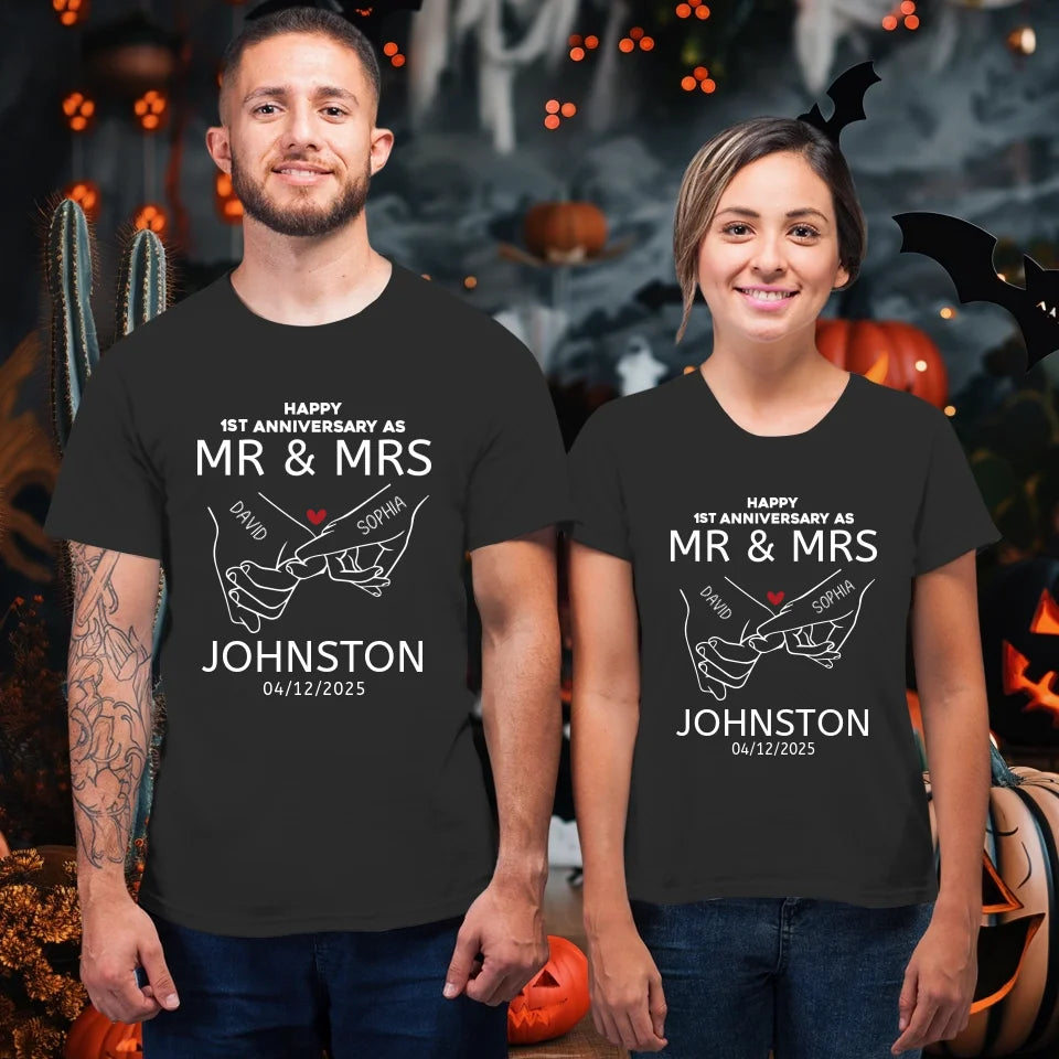 Happy Anniversary As Mr & Mrs! Lover, Laughter And Forever - Personalized Gifts For Couples - Unisex T-Shirt