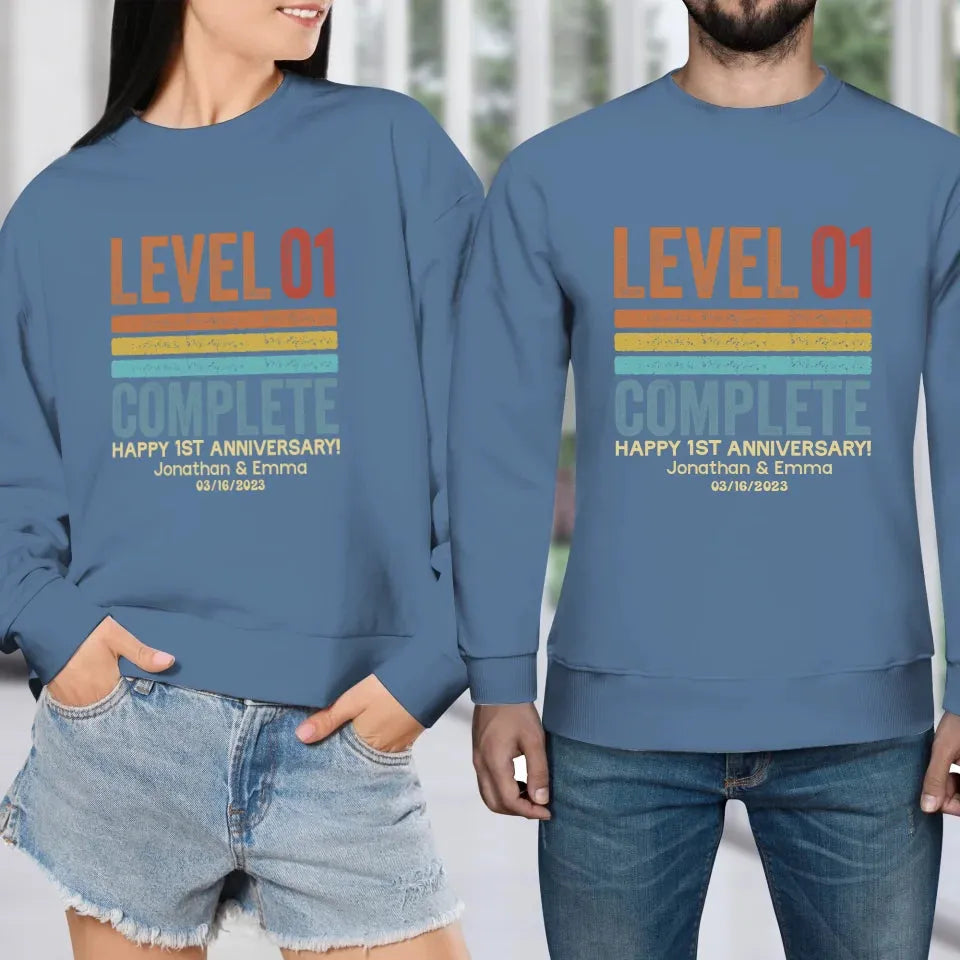 Happy Anniversary Level Complete - Personalized Gifts For Couples - Unisex Sweater