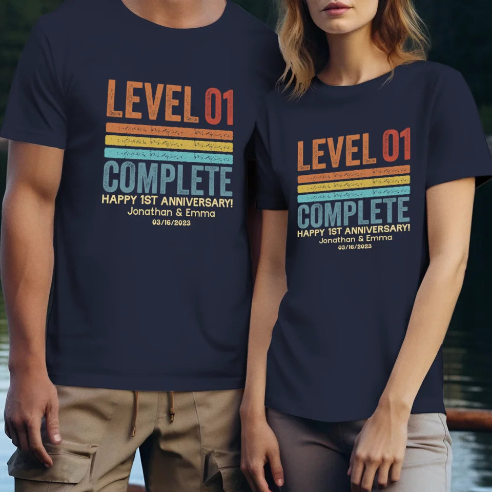 Happy Anniversary Level Complete - Personalized Gifts For Couples - Unisex T-Shirt