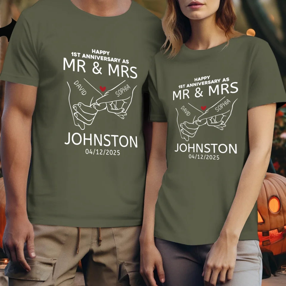 Happy Anniversary As Mr & Mrs! Lover, Laughter And Forever - Personalized Gifts For Couples - Unisex T-Shirt