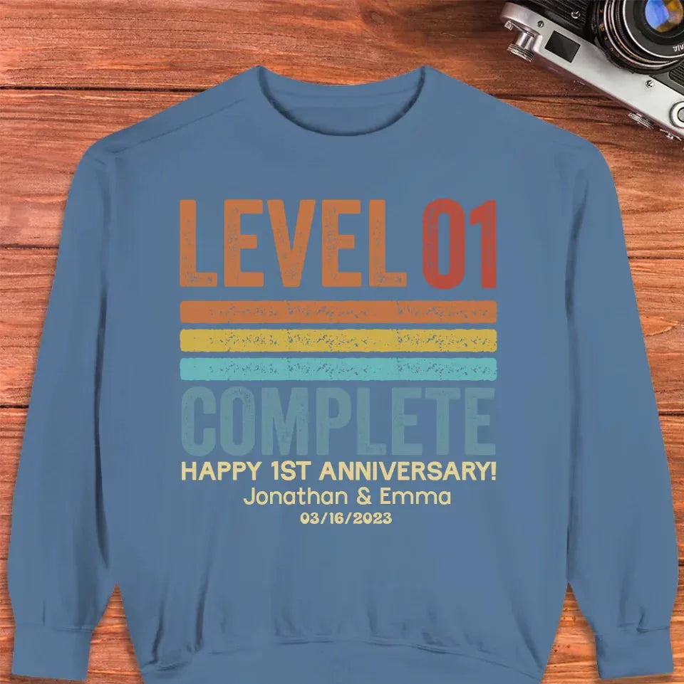 Happy Anniversary Level Complete - Personalized Gifts For Couples - Unisex Sweater