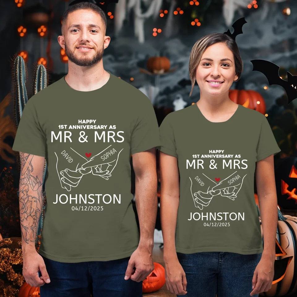 Happy Anniversary As Mr & Mrs! Lover, Laughter And Forever - Personalized Gifts For Couples - Unisex T-Shirt