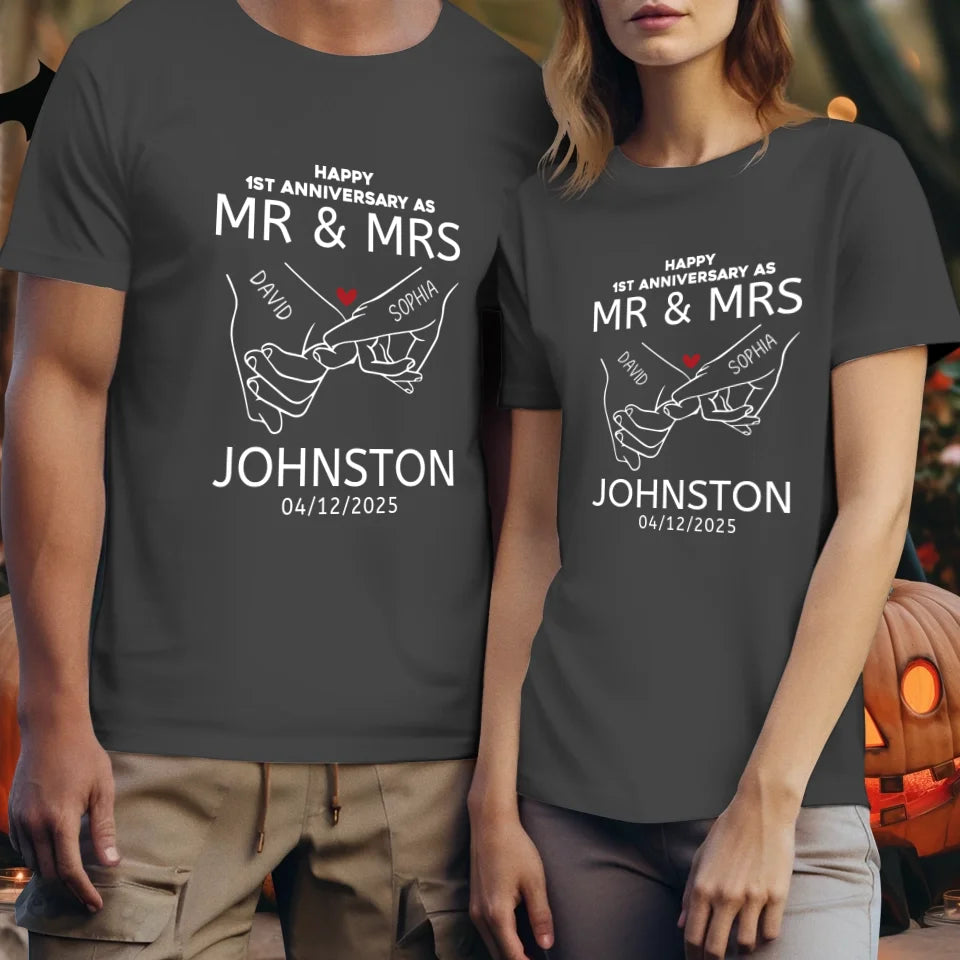 Happy Anniversary As Mr & Mrs! Lover, Laughter And Forever - Personalized Gifts For Couples - Unisex T-Shirt