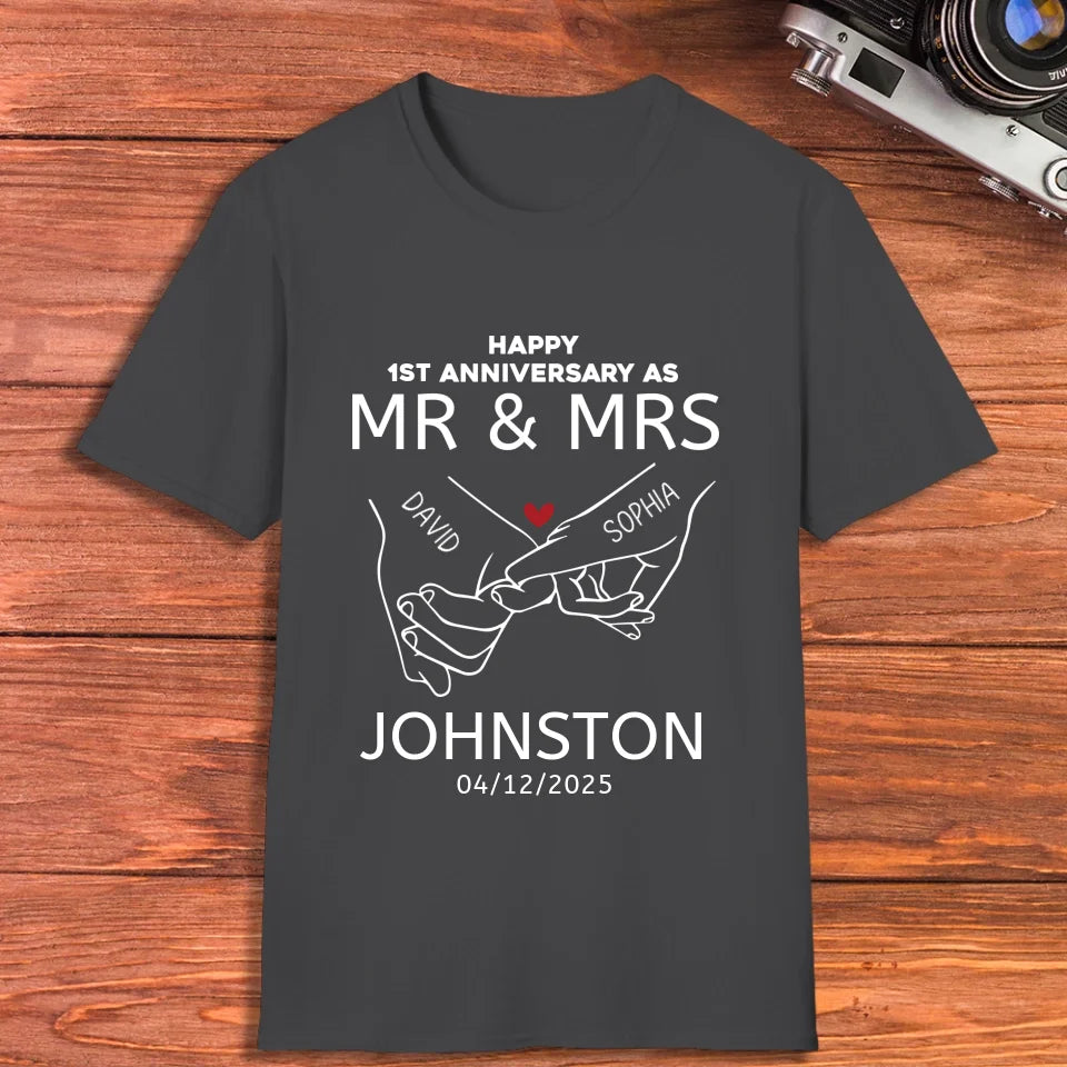 Happy Anniversary As Mr & Mrs! Lover, Laughter And Forever - Personalized Gifts For Couples - Unisex T-Shirt