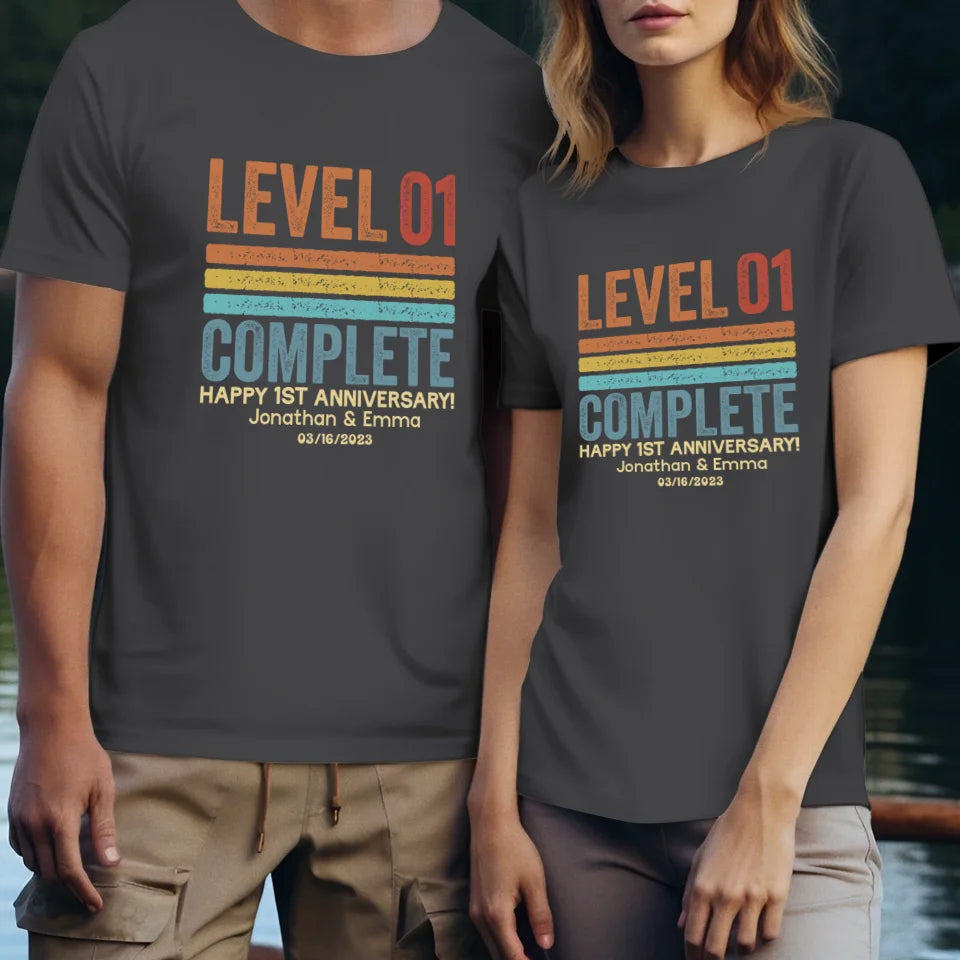 Happy Anniversary Level Complete - Personalized Gifts For Couples - Unisex T-Shirt