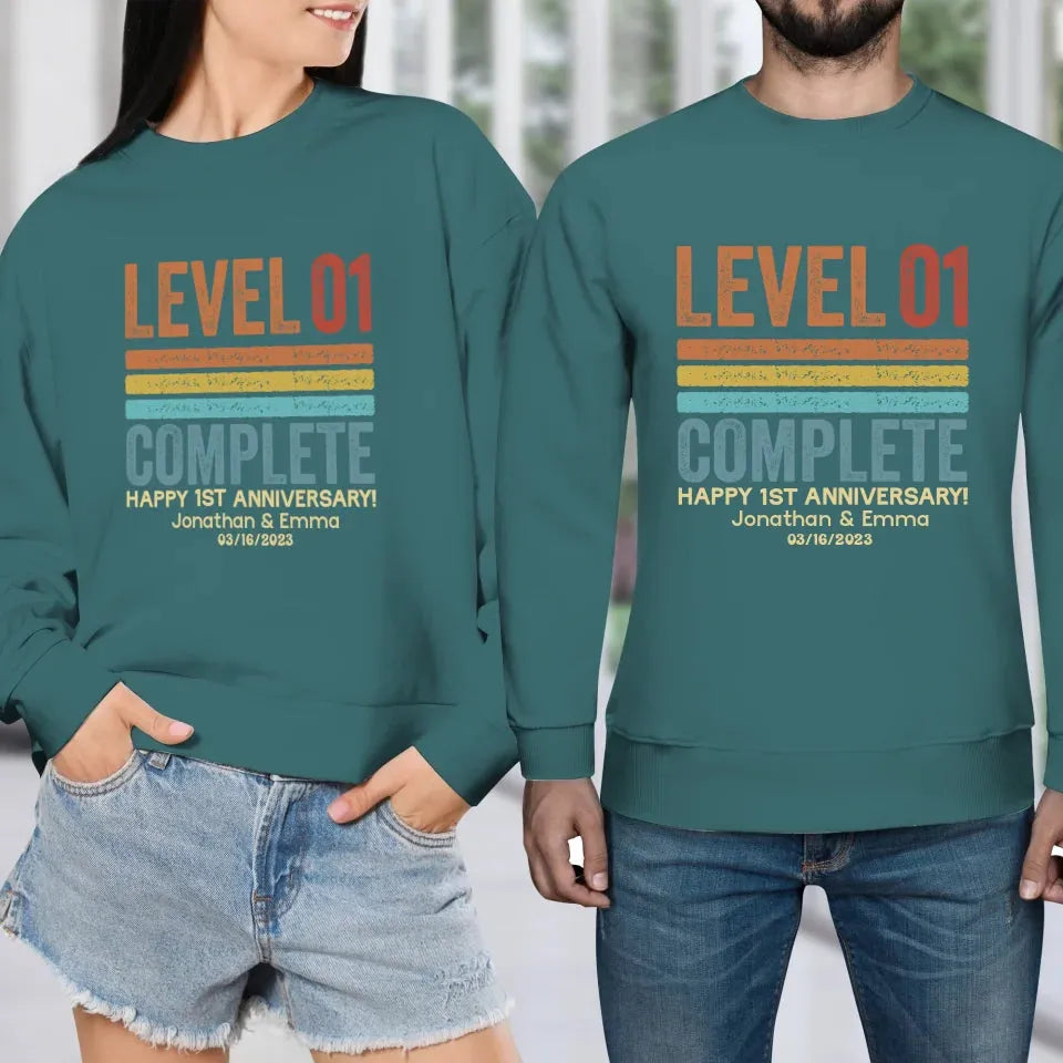 Happy Anniversary Level Complete - Personalized Gifts For Couples - Unisex Sweater