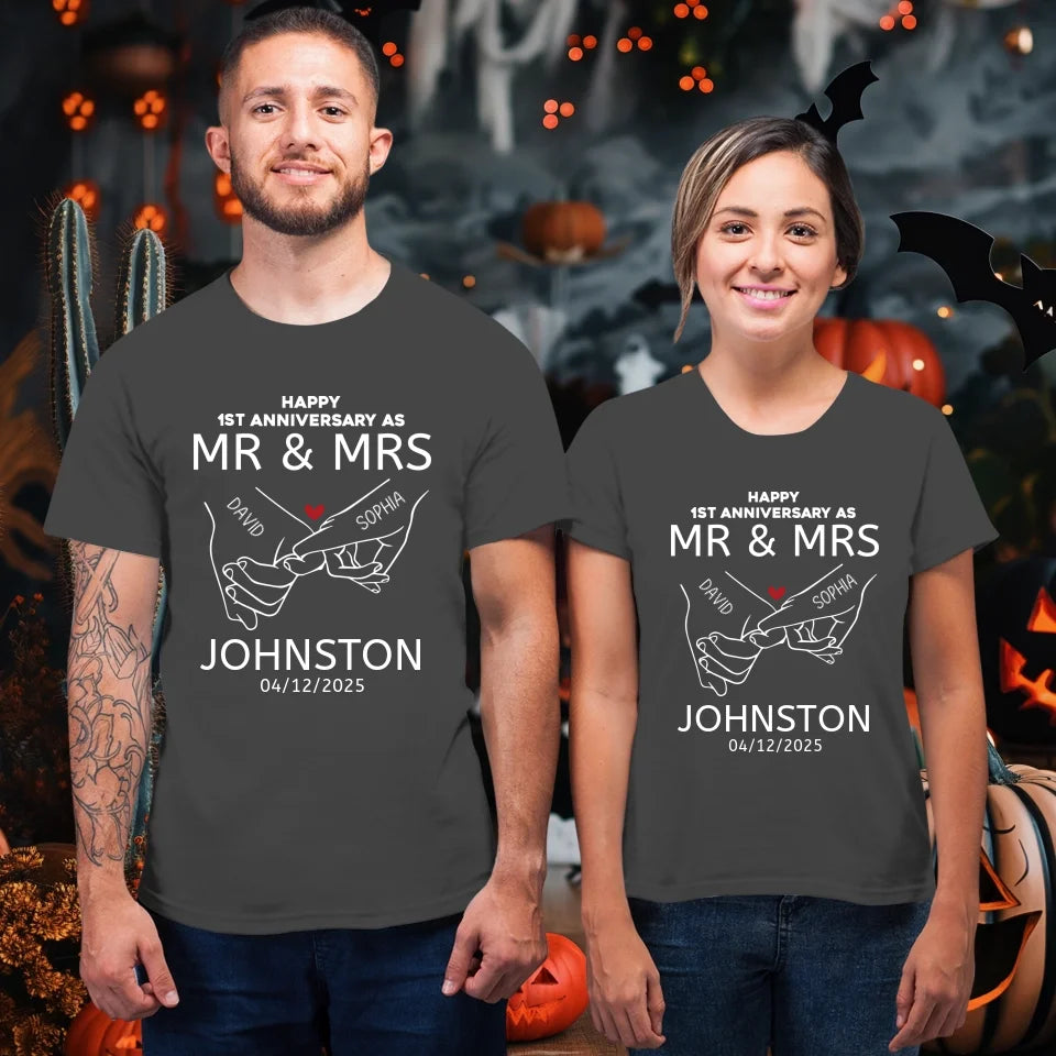 Happy Anniversary As Mr & Mrs! Lover, Laughter And Forever - Personalized Gifts For Couples - Unisex T-Shirt