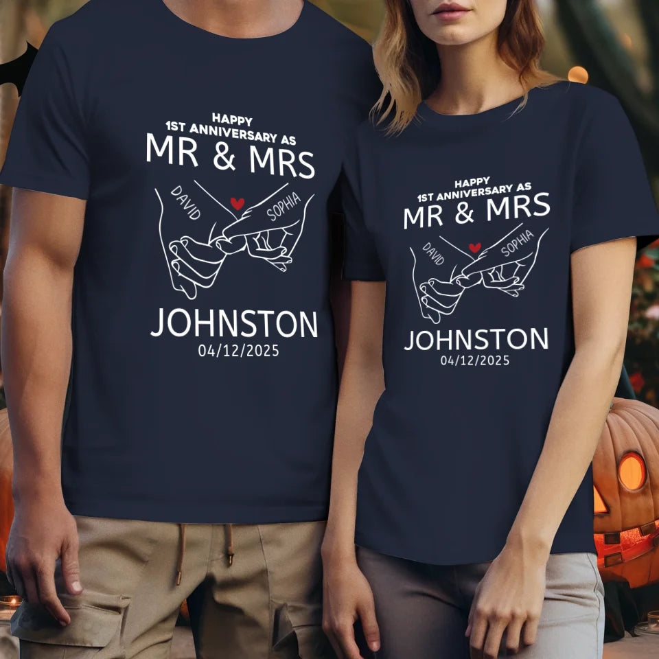 Happy Anniversary As Mr & Mrs! Lover, Laughter And Forever - Personalized Gifts For Couples - Unisex T-Shirt