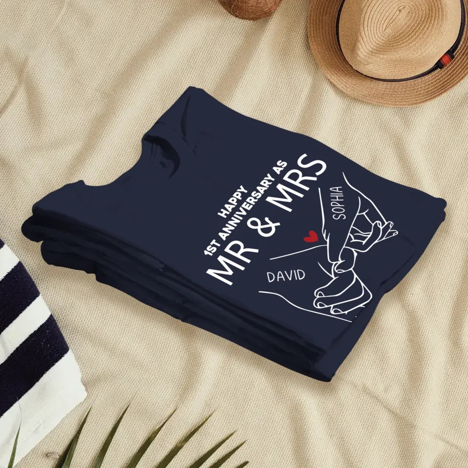 Happy Anniversary As Mr & Mrs! Lover, Laughter And Forever - Personalized Gifts For Couples - Unisex T-Shirt