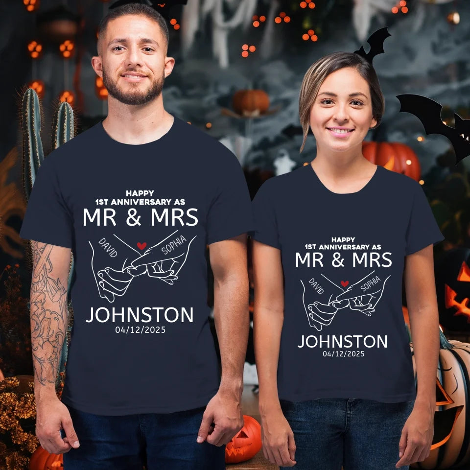 Happy Anniversary As Mr & Mrs! Lover, Laughter And Forever - Personalized Gifts For Couples - Unisex T-Shirt