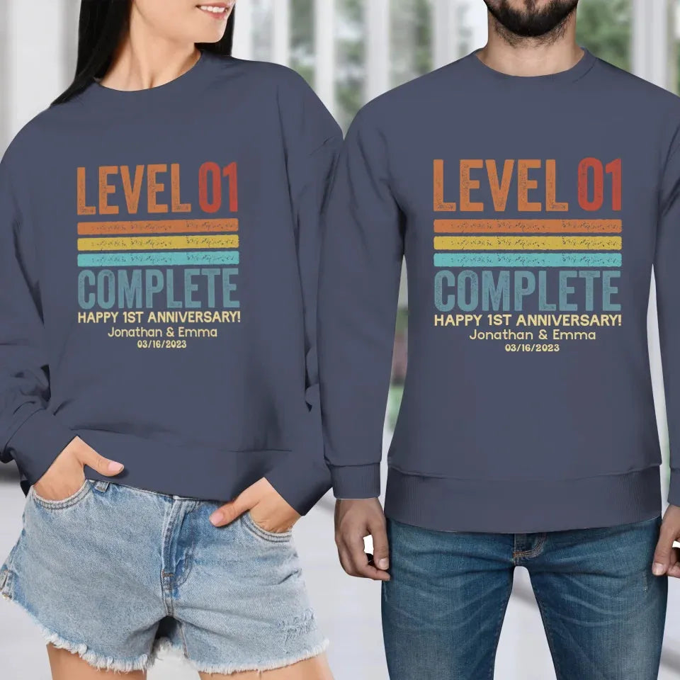 Happy Anniversary Level Complete - Personalized Gifts For Couples - Unisex Sweater