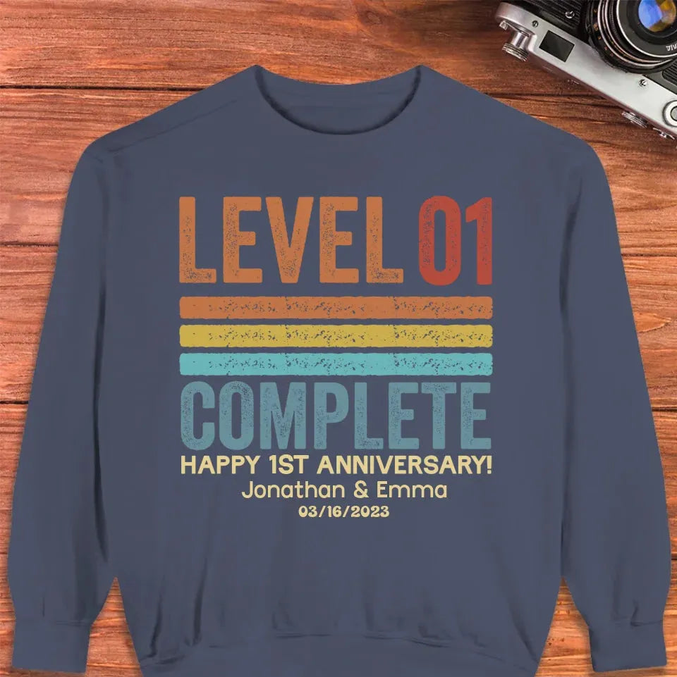 Happy Anniversary Level Complete - Personalized Gifts For Couples - Unisex Sweater