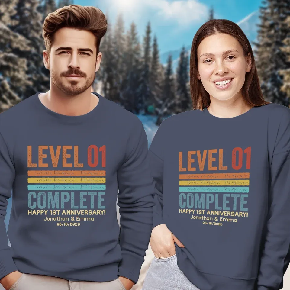 Happy Anniversary Level Complete - Personalized Gifts For Couples - Unisex Sweater