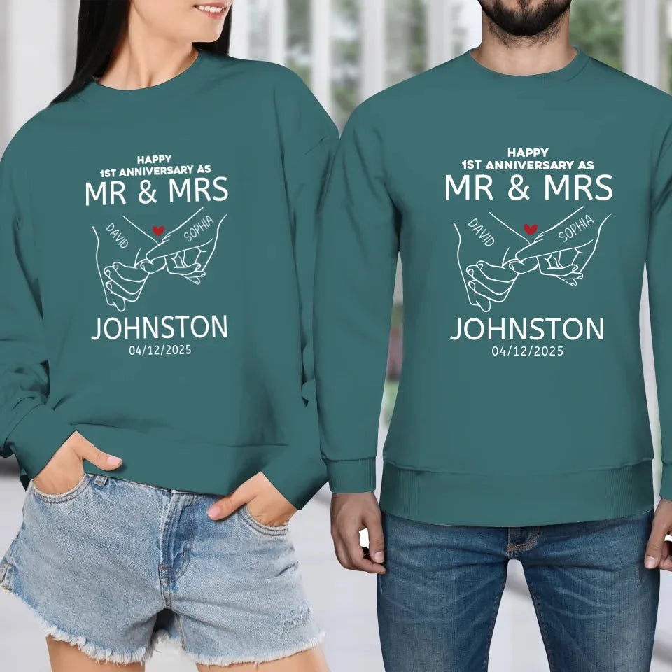 Happy Anniversary As Mr & Mrs! Lover, Laughter And Forever - Personalized Gifts For Couples - Unisex Sweater