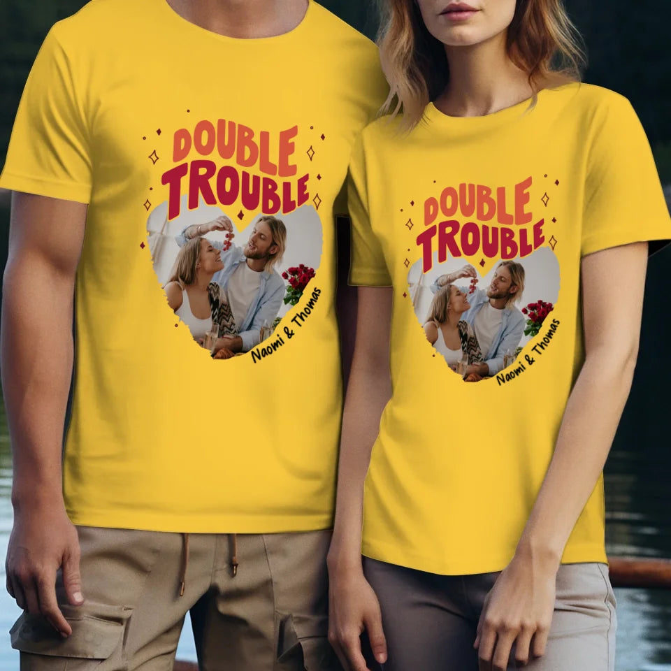 Double Trouble With Heart Frames  - Personalized Gifts For Couple - Unisex T-Shirt