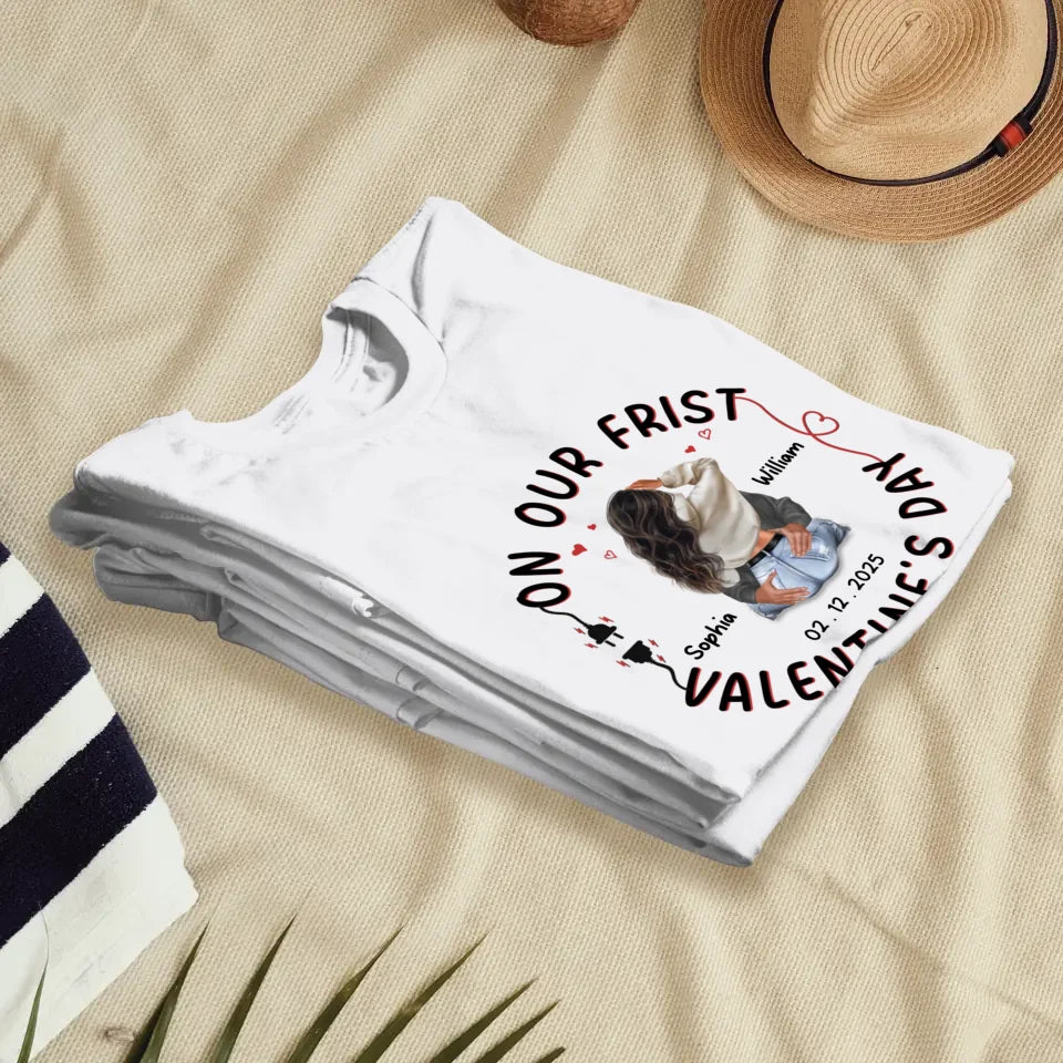 Our First Valentine, Forever In Love - Personalized Gifts For Couples - Unisex T-Shirt