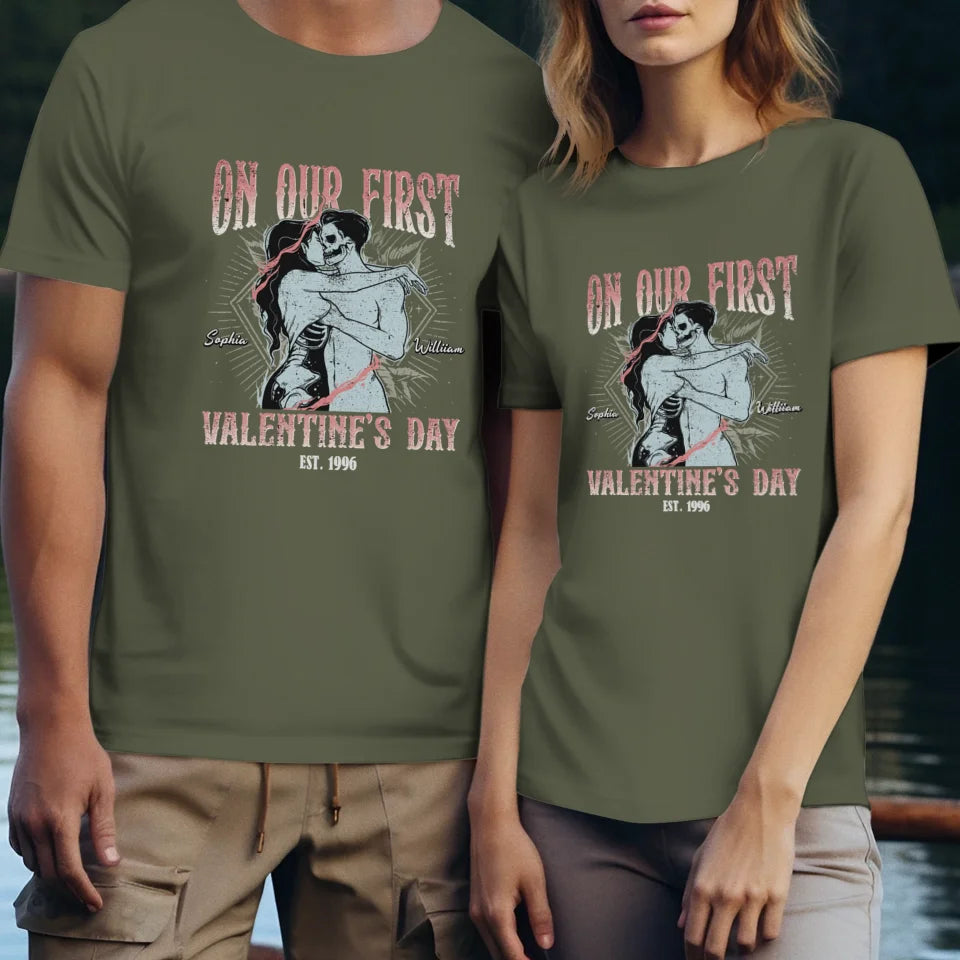 On Our First Valentine's Day Skull - Personalized Gifts For Couples - Unisex T-Shirt