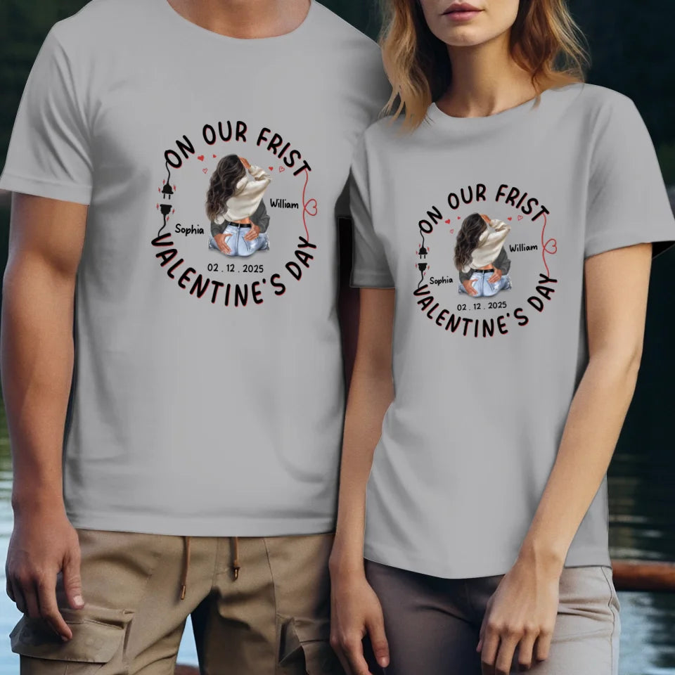 Our First Valentine, Forever In Love - Personalized Gifts For Couples - Unisex T-Shirt