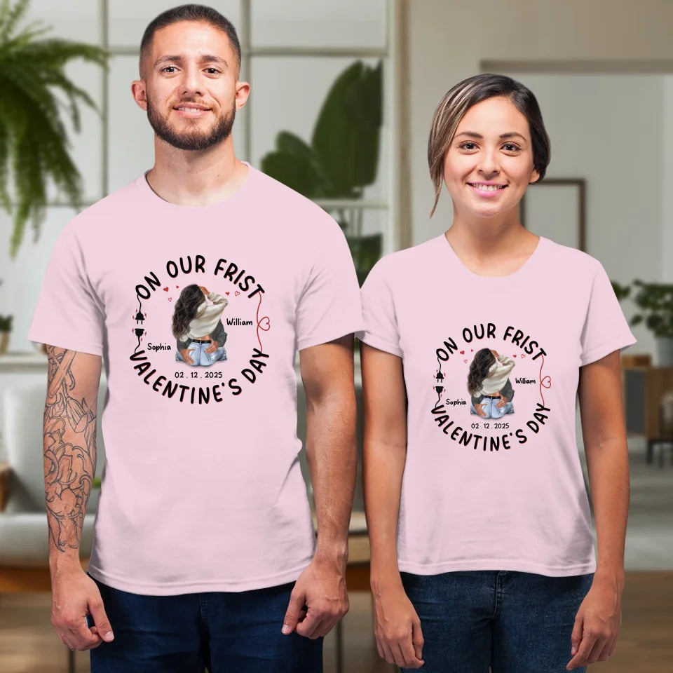 Our First Valentine, Forever In Love - Personalized Gifts For Couples - Unisex T-Shirt