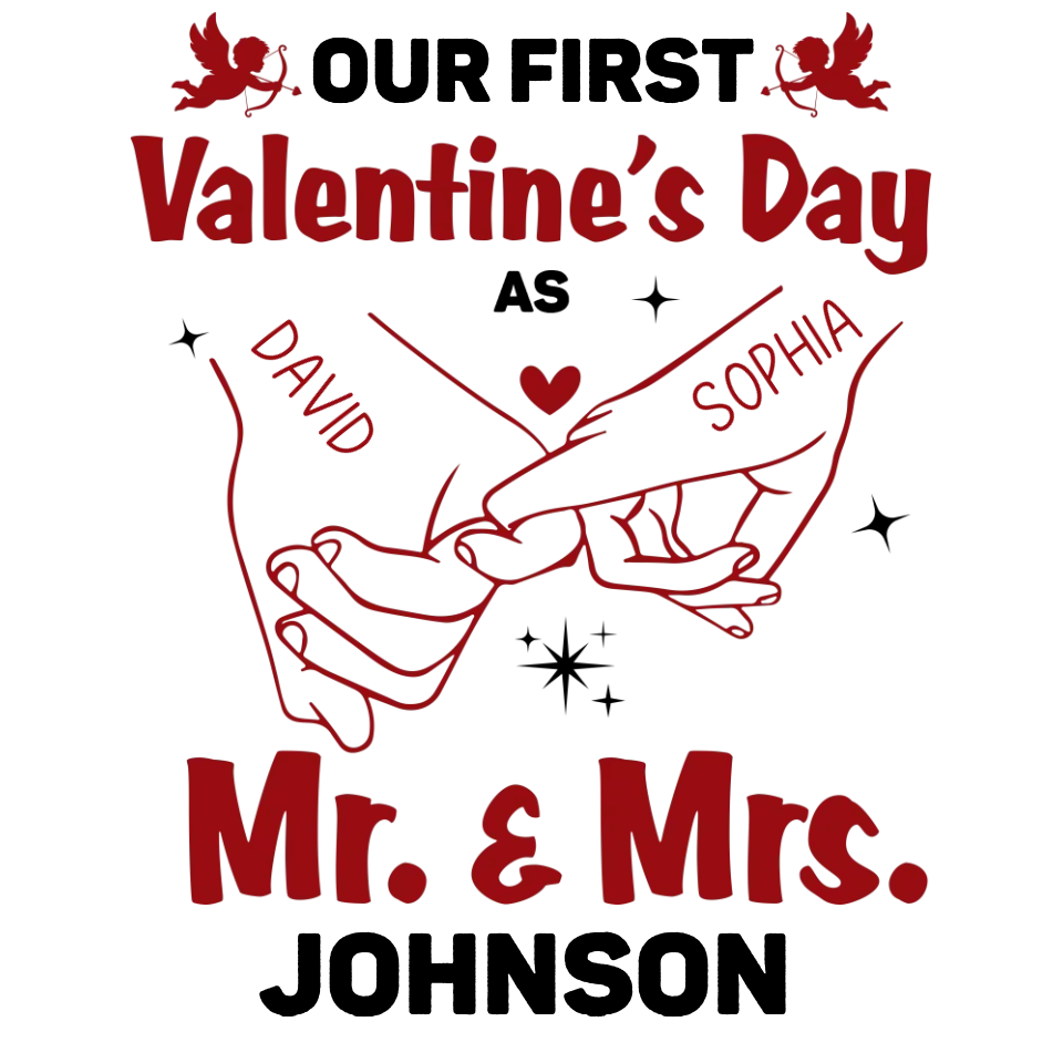 Our First Valentine's Day As Mr & Mrs, Pinky Hand Sketch Style - Personalized Gifts For Couples - Unisex Sweater