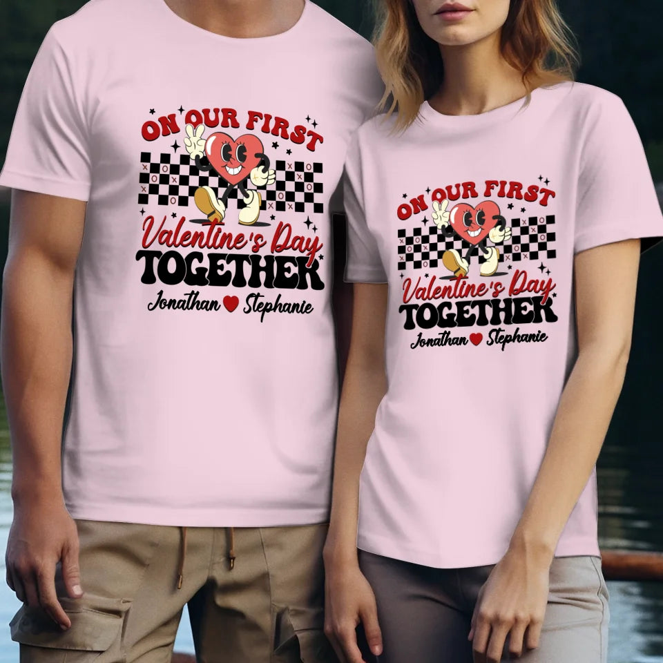 Marking Our First Valentine's Day With Love - Personalized Gifts For Couples - Unisex T-Shirt