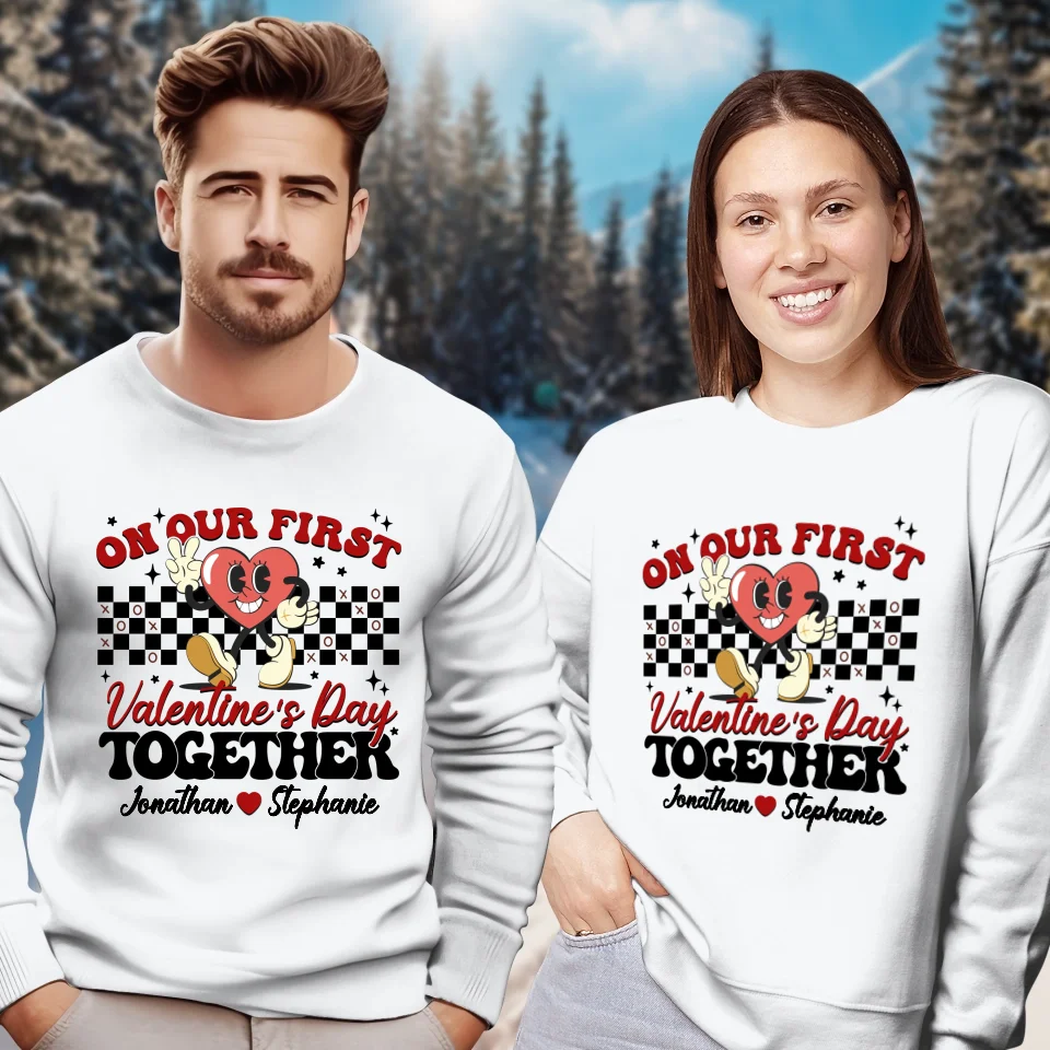 Marking Our First Valentine's Day With Love - Personalized Gifts For Couples - Unisex Sweater