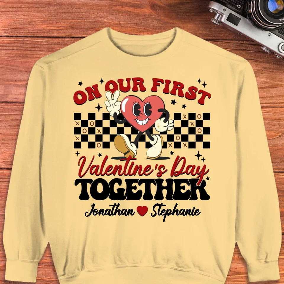 Marking Our First Valentine's Day With Love - Personalized Gifts For Couples - Unisex Sweater