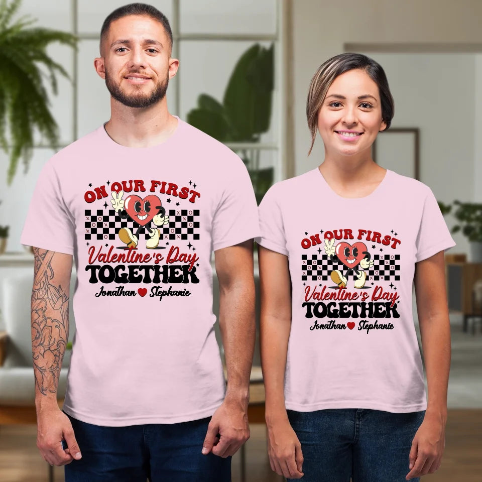 Marking Our First Valentine's Day With Love - Personalized Gifts For Couples - Unisex T-Shirt