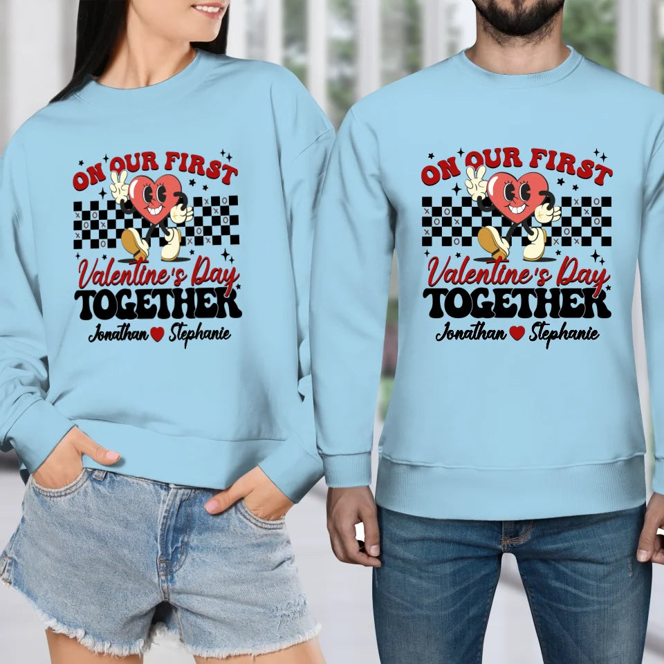 Marking Our First Valentine's Day With Love - Personalized Gifts For Couples - Unisex Sweater